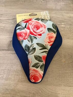 South Beach Women's Gel Bike Seat Cover — Blue with Pink Rose Print